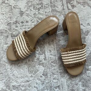 J crew brown and cream heeled sandals